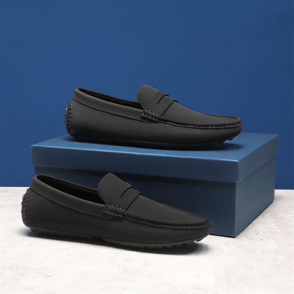 Men's Classic Moc Toe Suede Penny Loafers - BLACK - 1